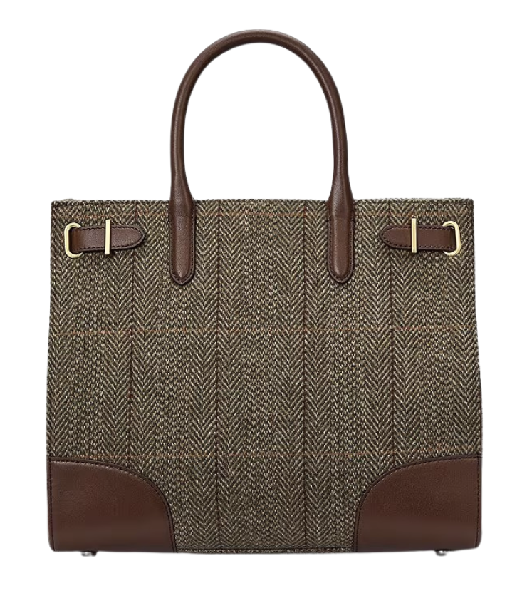 Herringbone Tweed and Leather Handbag